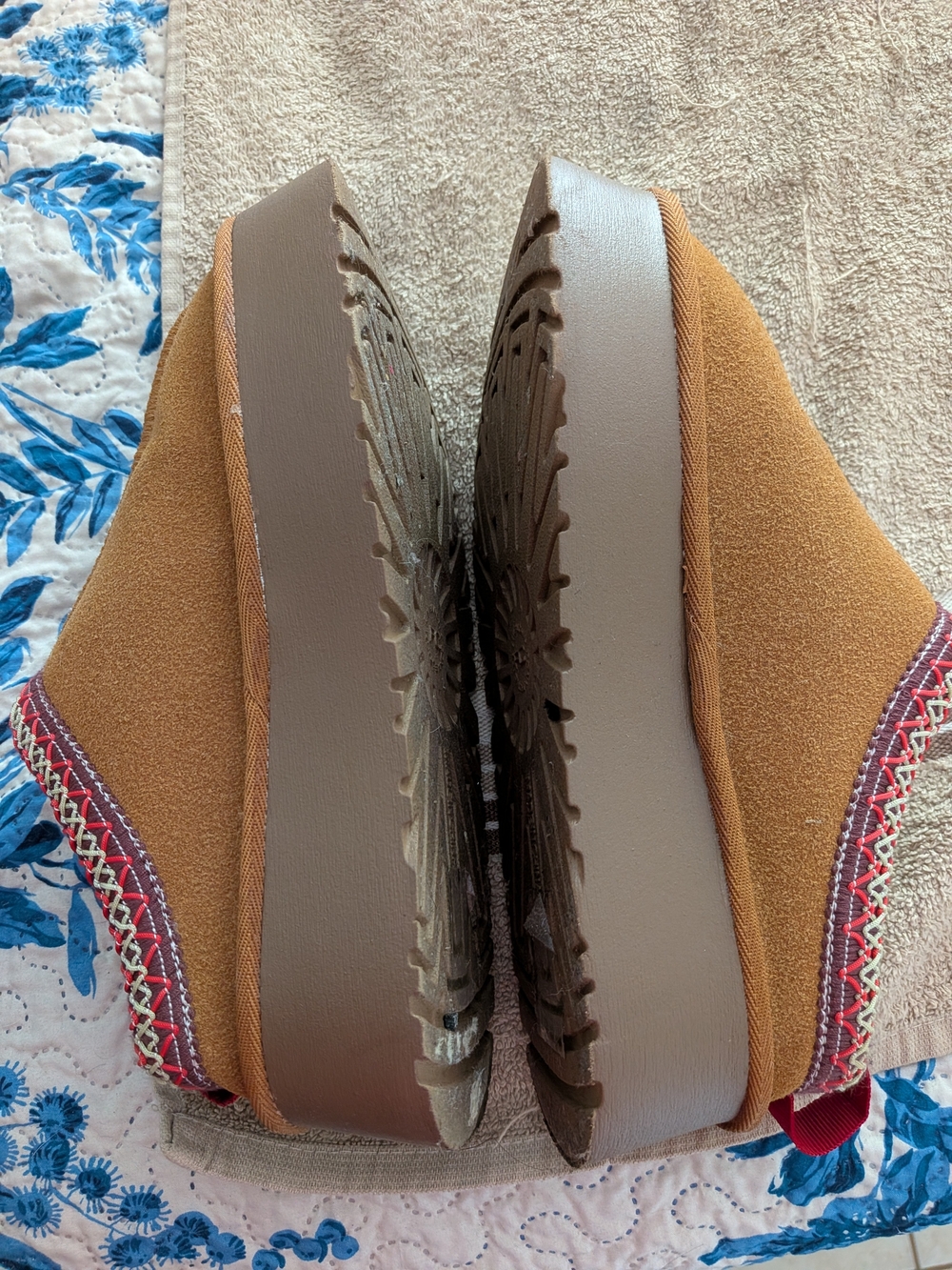 Women’s Camel Platform Slip-On Wedges with Contrasting Stitch Detail